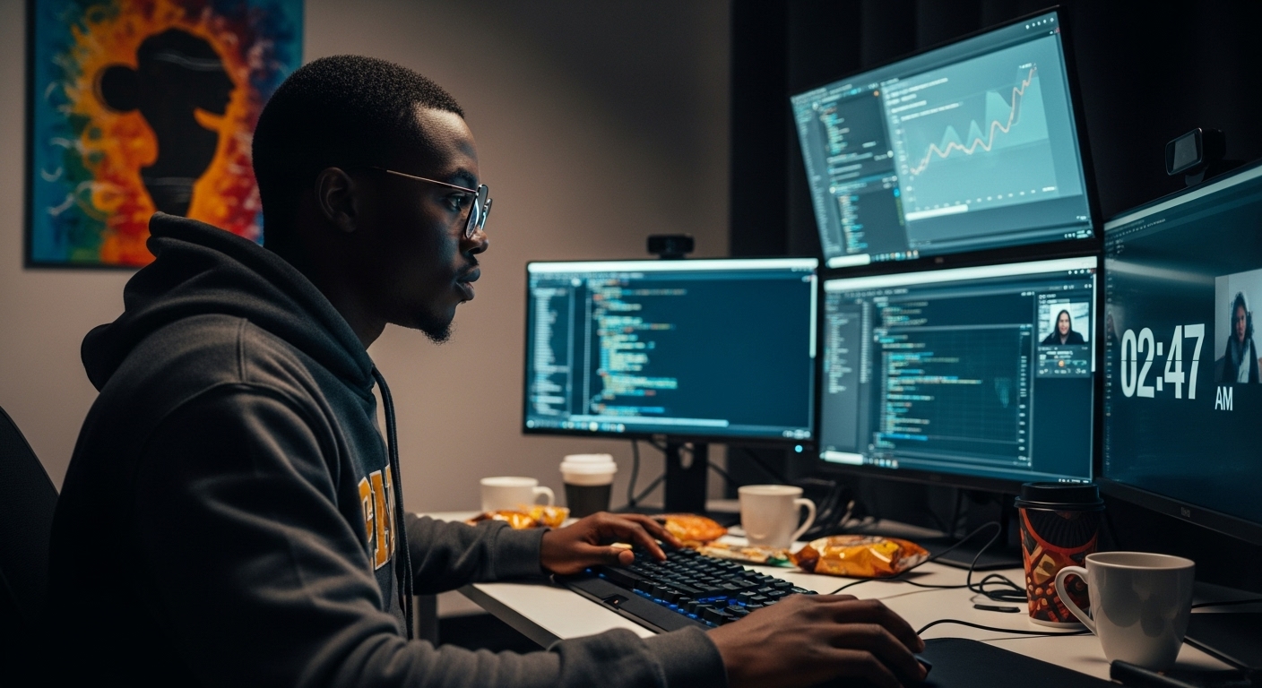 a Lagos tech bro at his workstation