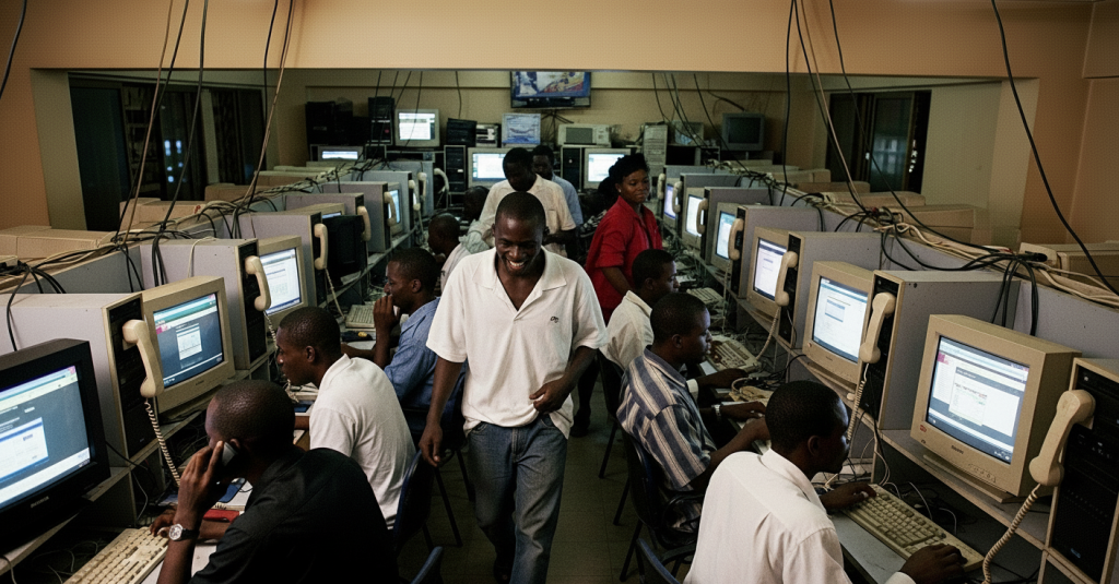 Nigerians in a cyber cafe in early 2000s